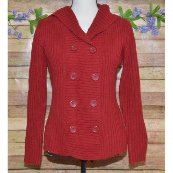 Effeci Ladies Red Double Breasted Hooded Cardigan Sweater Size S PS Cozy - Picture 4 of 12